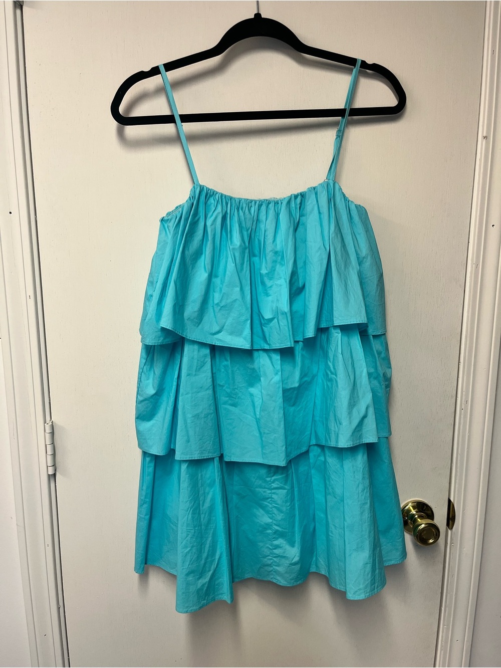 Day + Moon Aqua Tiered Ruffle Cotton Mini Dress NWT